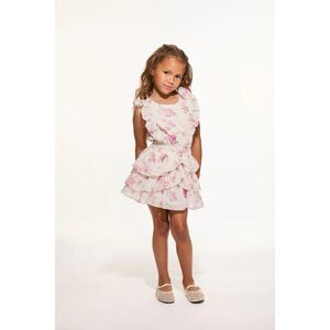 LoveShackFancy Girls Decker Upcycled Cotton Dress Ruffle Rose Blushing Dove